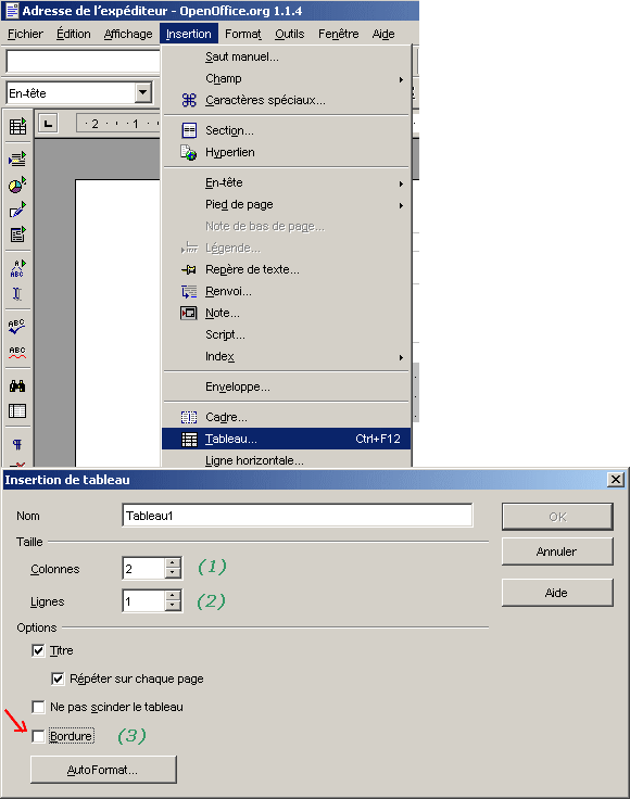 OpenOffice - tableau OpenOffice - tableau